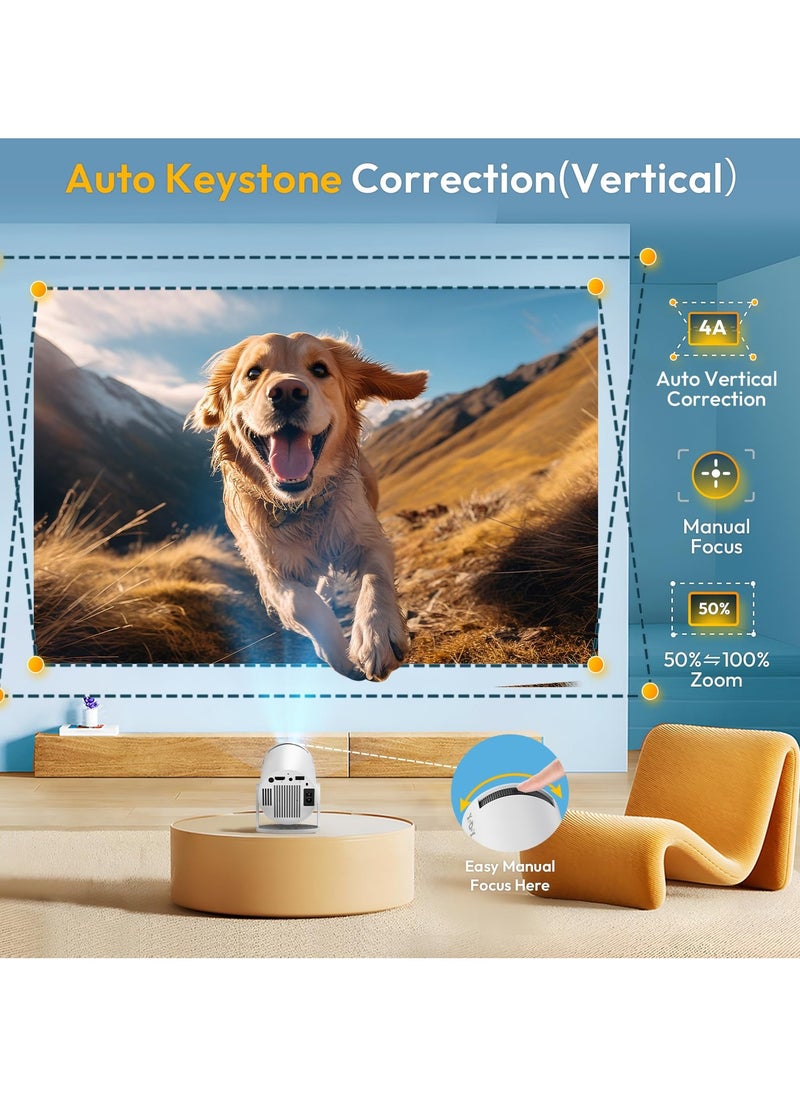 ABJ - HY 300 Pro Ultra-Bright Mini Projector – Portable with 200 ANSI Lumens, 2.4/5G WiFi, Bluetooth 5.2, Auto Keystone Correction – Up to 150'' Screen, 180° Flip, Android 11.0, Modern Round Design, HDMI & USB Compatible with iOS, Android, Laptops, TV Sticks, PS5, and Many More Devices. - Image 1