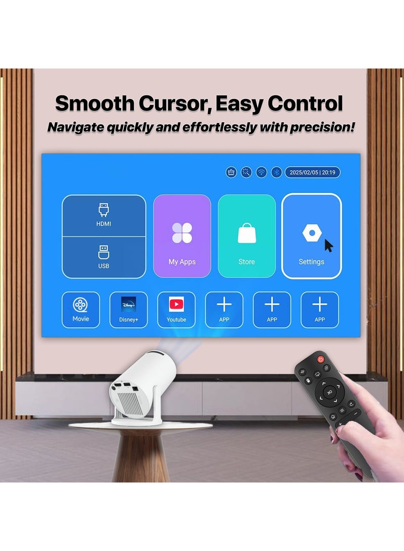 مشروع HY 300 Pro الصغير للغاية فائق السطوع – محمول مع 200 لومن ANSI، WiFi 2.4/5G، بلوتوث 5.2 تصحيح زاوية الصورة التلقائي – دعم لغاية 150 بوصة شاشة، دوران 180°، أندرويد 11.0، تصميم دائري عصري، متوافق مع HDMI وUSB مع iOS، أندرويد، أجهزة الكمبيوتر المحمولة، عصي التلفاز، PS5، والعديد من الأجهزة الأخرى.