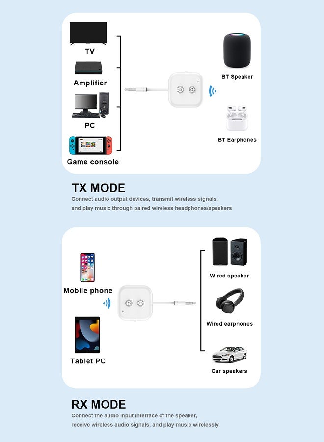 DUNISO 2-in-1 Bluetooth 5.3 Transmitter Receiver,Dual Link 3.5Mm Aux Audio Adapter,Wireless Bluetooth Transmitter Audio Adapter,For Up To 2 Headphones,Durable and Resistant to Bending，for in-Flight TV Airplanes Gym Car PC - Image 5