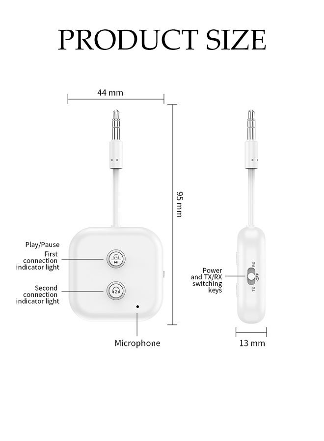 DUNISO 2-in-1 Bluetooth 5.3 Transmitter Receiver,Dual Link 3.5Mm Aux Audio Adapter,Wireless Bluetooth Transmitter Audio Adapter,For Up To 2 Headphones,Durable and Resistant to Bending，for in-Flight TV Airplanes Gym Car PC - Image 2
