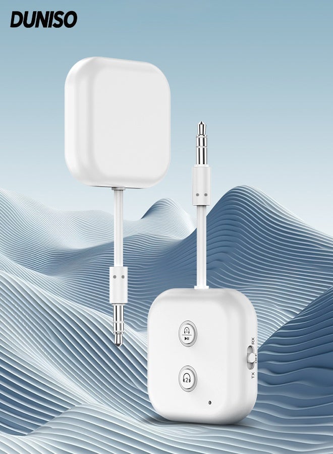 DUNISO 2-in-1 Bluetooth 5.3 Transmitter Receiver,Dual Link 3.5Mm Aux Audio Adapter,Wireless Bluetooth Transmitter Audio Adapter,For Up To 2 Headphones,Durable and Resistant to Bending，for in-Flight TV Airplanes Gym Car PC - Image 1