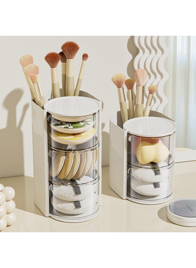 Bukela 3-Layer Organizer, Hair Accessories Organizer with Hair Brush Holder, Rotatable Makeup Brush Holder for Necklaces, Earring, Bracelet, Ring, Makeup Brushes, Hair Clip and Hair Accessories (White) - Image 3