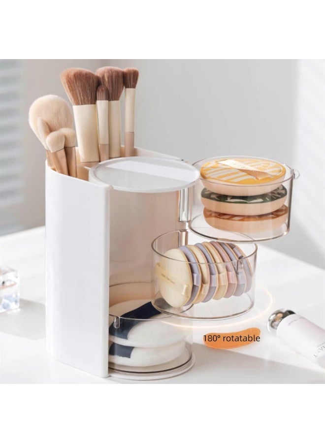 Bukela 3-Layer Organizer, Hair Accessories Organizer with Hair Brush Holder, Rotatable Makeup Brush Holder for Necklaces, Earring, Bracelet, Ring, Makeup Brushes, Hair Clip and Hair Accessories (White) - Image 5