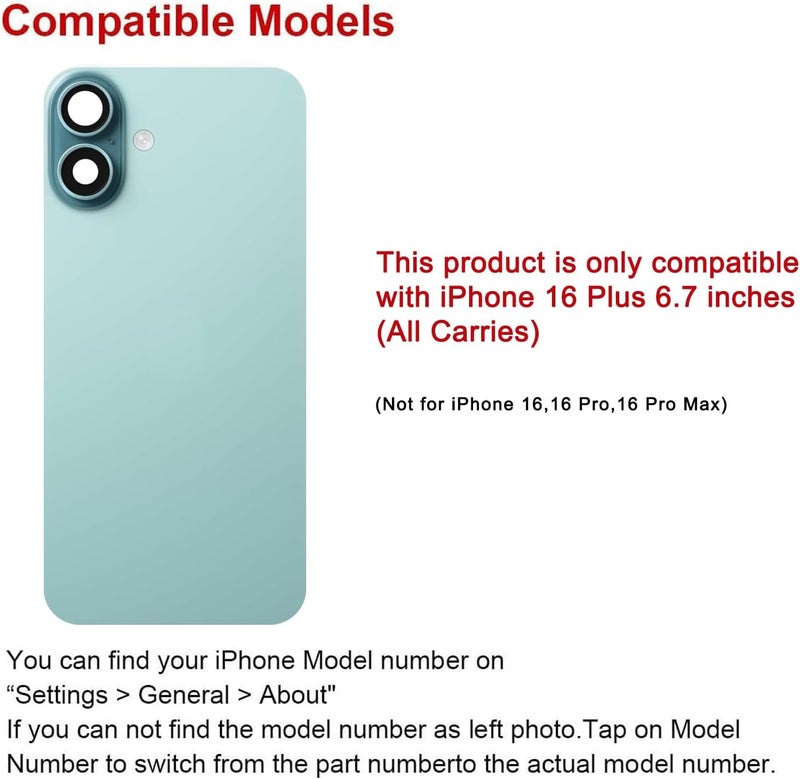 Perzework استبدال الزجاج الخلفي لجهاز iPhone 16 Plus بحجم 6.7 بوصة مع مجموعة أدوات الإصلاح وجميع الأجزاء اللازمة (أخضر مائل إلى الأزرق) - Image 2