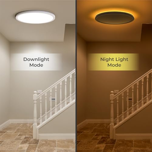 Matane 12in LED Flush Mount Ceiling Light Fixture with Remote Control, Nightlight 2000K Warm, 3000K-6500K Adjustable, Wired Low Profile Ceiling Lights for Bedroom, Kitchen, Living Room, White - Image 2
