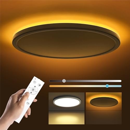 Matane 12in LED Flush Mount Ceiling Light Fixture with Remote Control, Nightlight 2000K Warm, 3000K-6500K Adjustable, Wired Low Profile Ceiling Lights for Bedroom, Kitchen, Living Room, White - Image 1