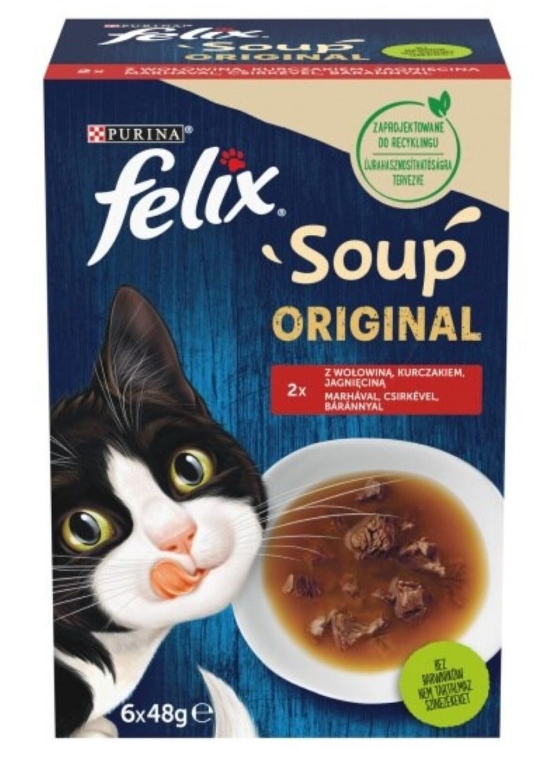 Purina Felix Felix Soup Beef Chicken & Lamb Selection (Pack Of 6) X 8 boxes Cat wet food 