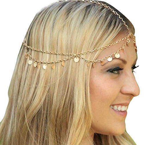 Missgrace HMetal Chain Jewelry Headband Head Hair Band Tassels Pearl - Image 1
