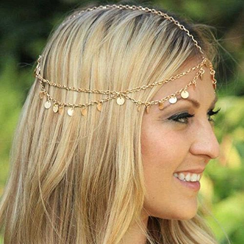 Missgrace HMetal Chain Jewelry Headband Head Hair Band Tassels Pearl - Image 2