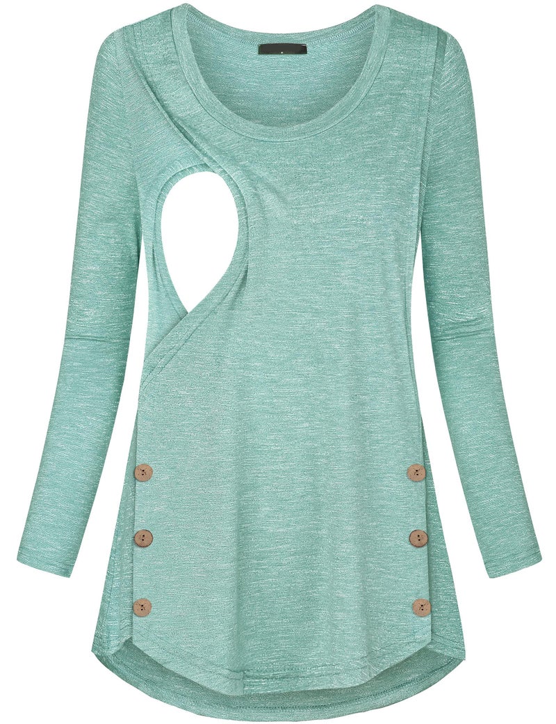 connche Quinee Long Sleeve Shirts for Women,Womens Maternity Tunic Postpartum Outdoor Pregnancy Tops Nursing Clothes Mint Green XL - Image 5