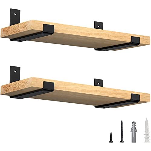 LuckIn 8 Inch Wall Shelf Brackets (Fit 7.25" Board) 4-Pack, Heavy Duty Black Iron, Mantel, Kitchen, Bathroom Floating Shelf Hardware - Image 1