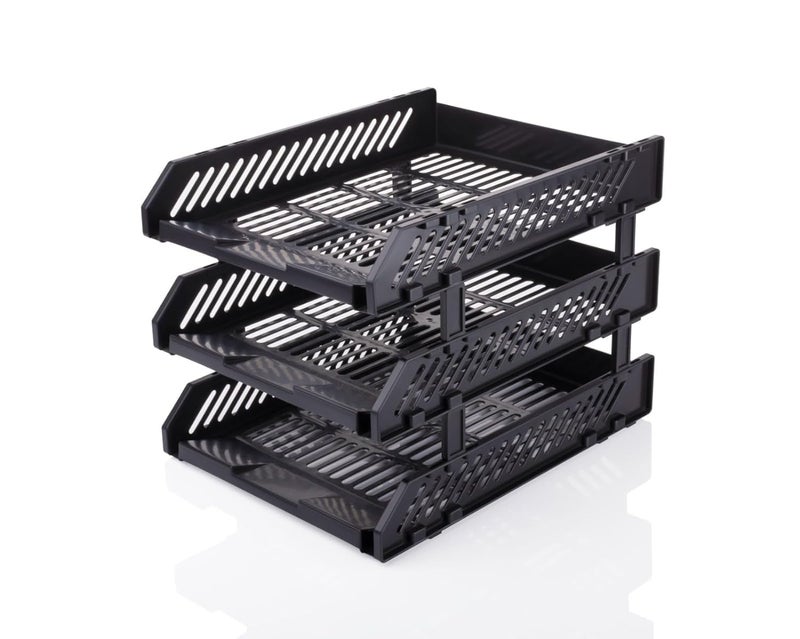 Stewit File Tray Rack ABS Plastics | Foldable Office Desk Accessories | Durable & Sturdy | Easy Assembly | Efficient Organizer | Plastic Office Stationery Files Layer Rack (3 Layer) - Image 2