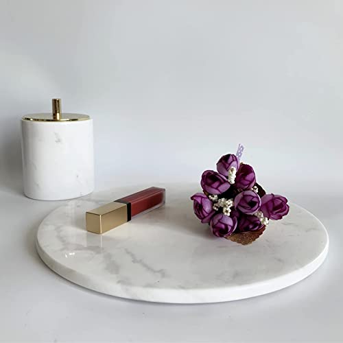 StonePlus Natural Round Marble Tray Glossy Pastry Board for Dessert, Cheese, Coffee, Smooth on Both Sides (Volakas White) - Image 4