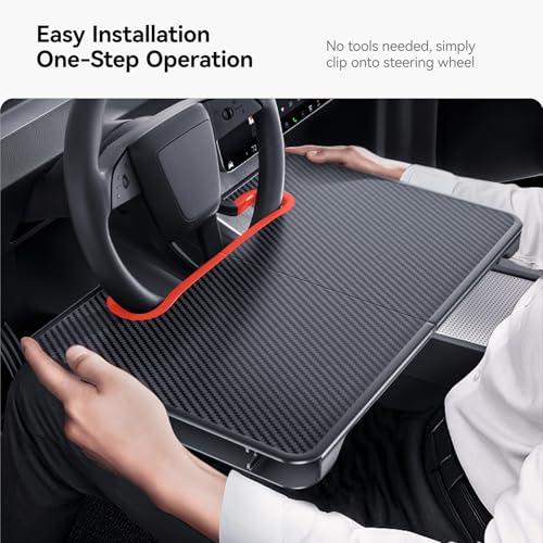 YONZEE 2-in-1 Car Steering Wheel Desk Tray & Car Seat Gap Filler Organizer – Foldable Carbon Fiber Look Table for Laptop, Eating, Writing – for Standard Round Steering Wheels - Image 4