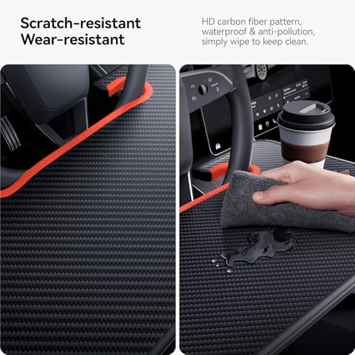 YONZEE 2-in-1 Car Steering Wheel Desk Tray & Car Seat Gap Filler Organizer – Foldable Carbon Fiber Look Table for Laptop, Eating, Writing – for Standard Round Steering Wheels - Image 5