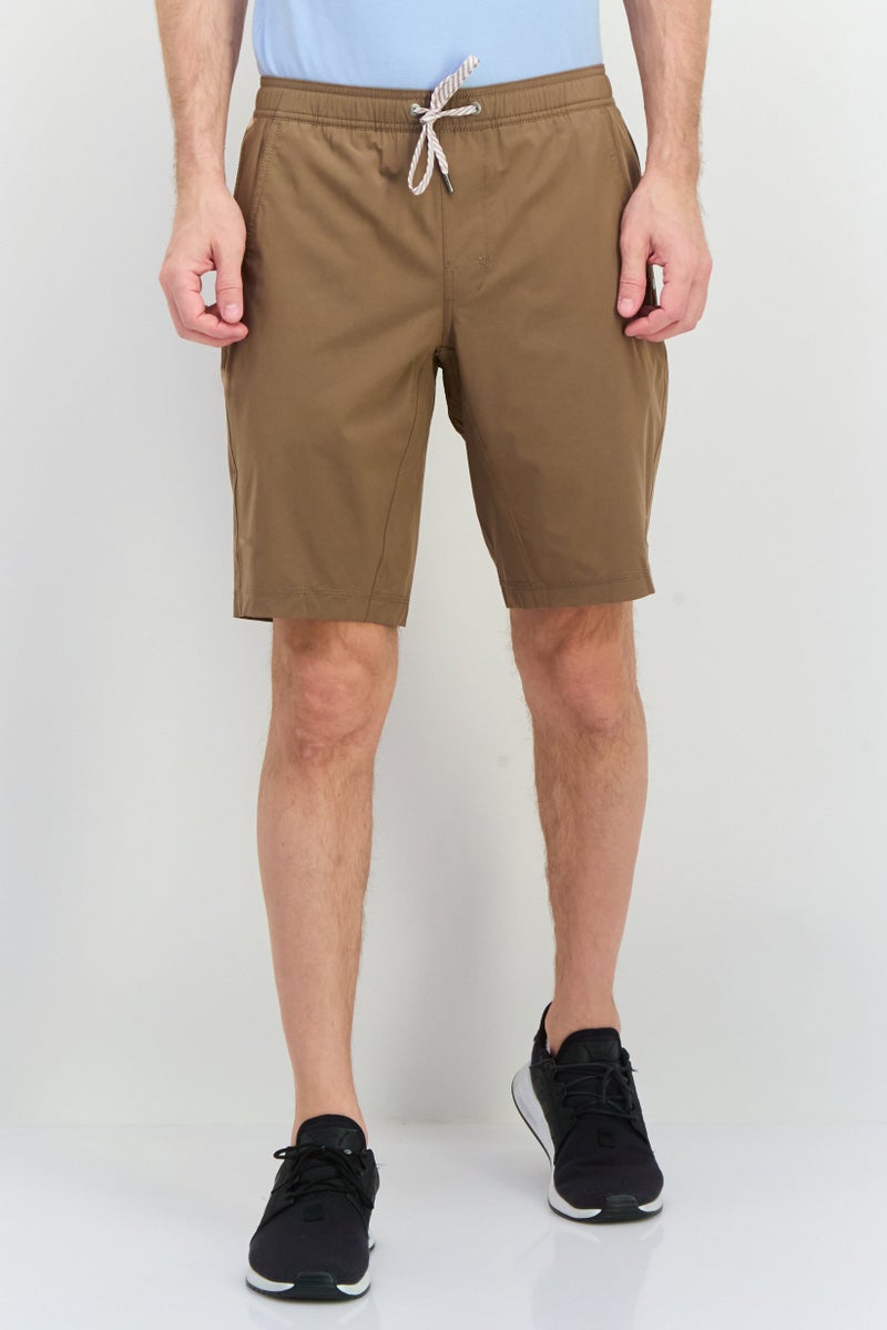 Beause Men Embroidered Logo Basic Shorts, Brown - Image 1