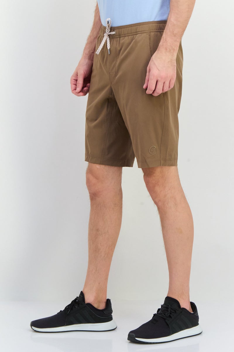 Beause Men Embroidered Logo Basic Shorts, Brown - Image 3