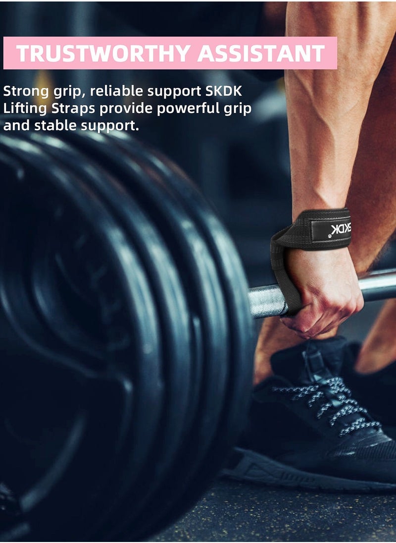 Non-Slip Silicone Lifting Straps,Cotton Hard Pull Wrist Lifting Straps Grips Band-Deadlift Straps with Cushioned Wrist Padded and Anti-Skid Silicone-for Weightlifting, Bodybuilding, Strength Training