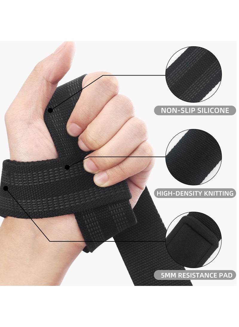 Non-Slip Silicone Lifting Straps,Cotton Hard Pull Wrist Lifting Straps Grips Band-Deadlift Straps with Cushioned Wrist Padded and Anti-Skid Silicone-for Weightlifting, Bodybuilding, Strength Training