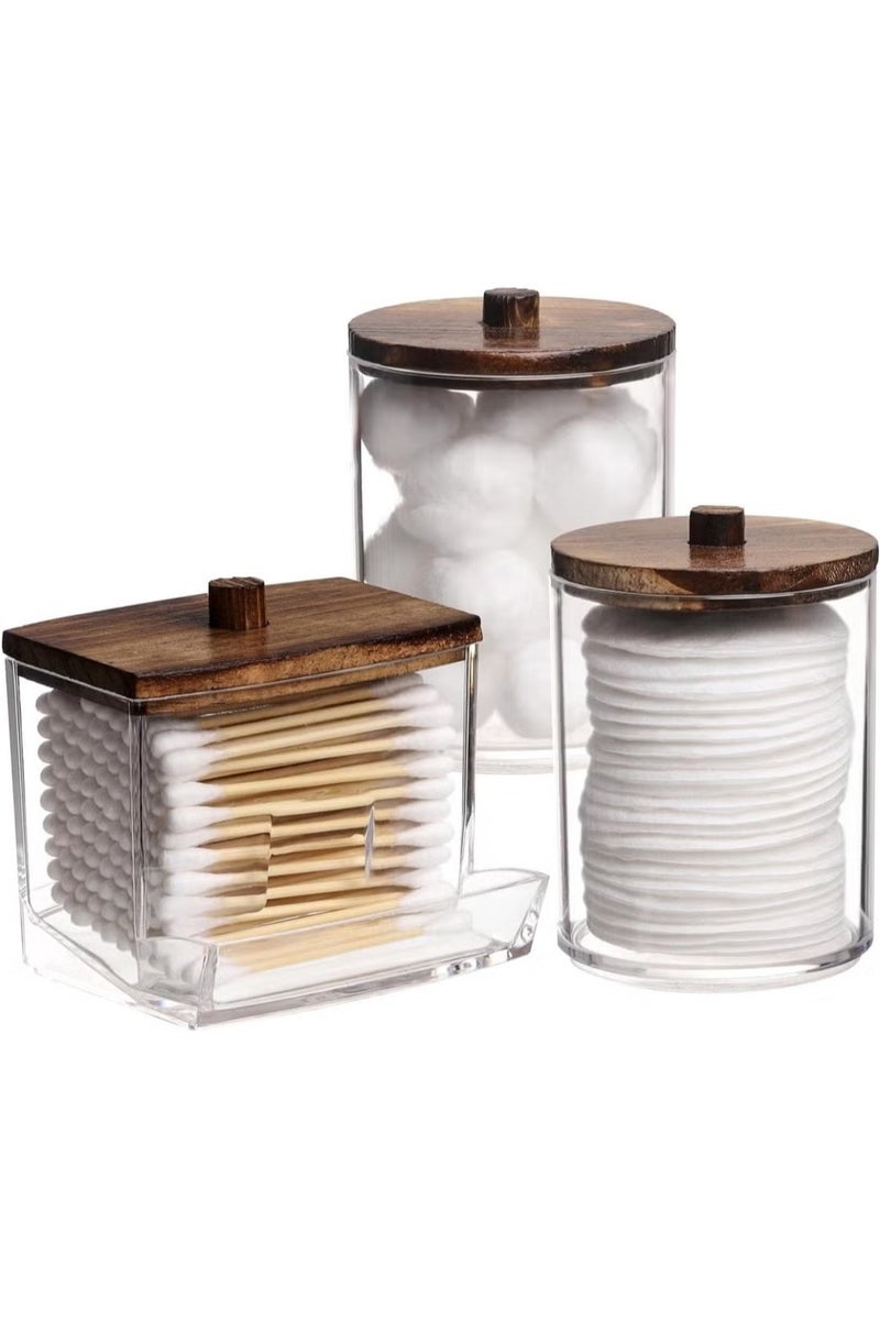 Anmi Three-Piece Pack For Storage Pharmacist Jar Organizer With Brown Wood Lid