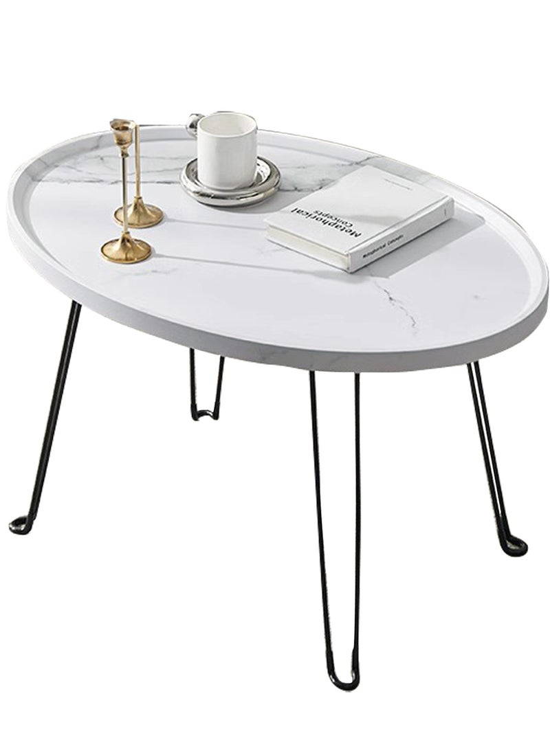 Sharpdo Modern Living Room Foldable Storage Oval Coffee Table White Marble Texture Side Table Suitable for Bedroom Living Room Bay Window 120*60*48CM - Image 1