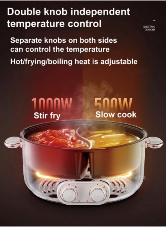 GGEROU - 6L Electric Double Hot Pot with Independent Temperature Control, Non-Stick Electric Cooker Shabu Shabu, Electric Skillet,Frying Pan,Electric Saucepan 2000W - Image 1