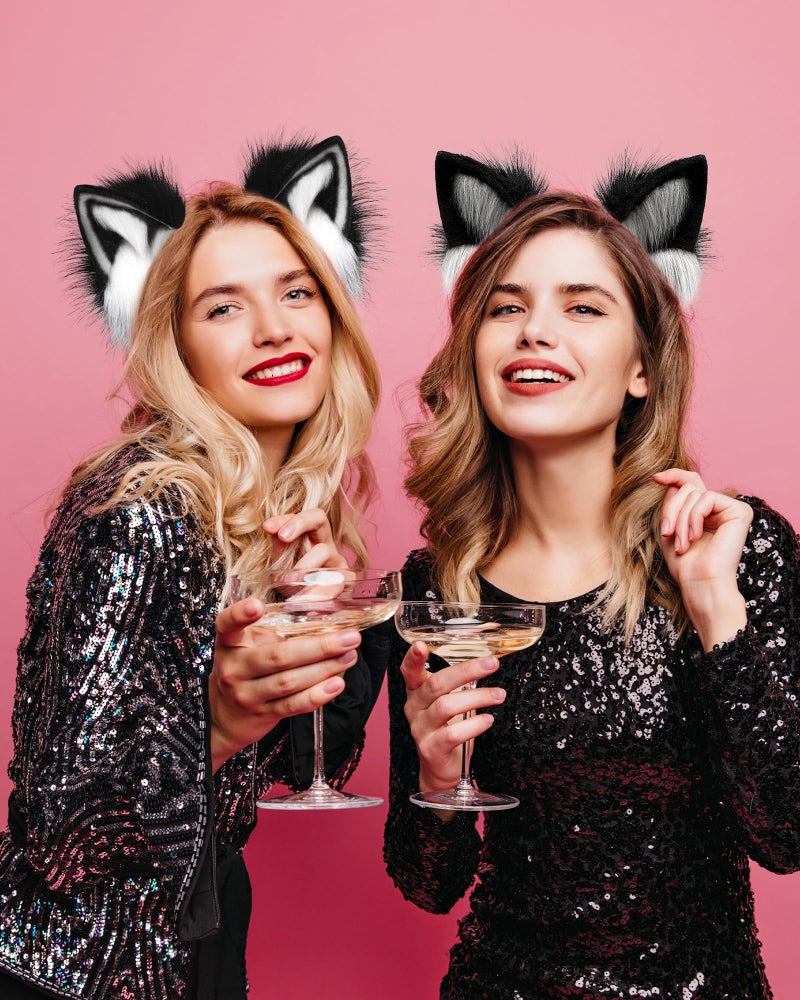 BNLIDES Handmade Fur Fox Wolf Cat Ears Headwear Women Men Cosplay Costume Party Cute Head Accessories for Halloween (Red Black) - Image 4