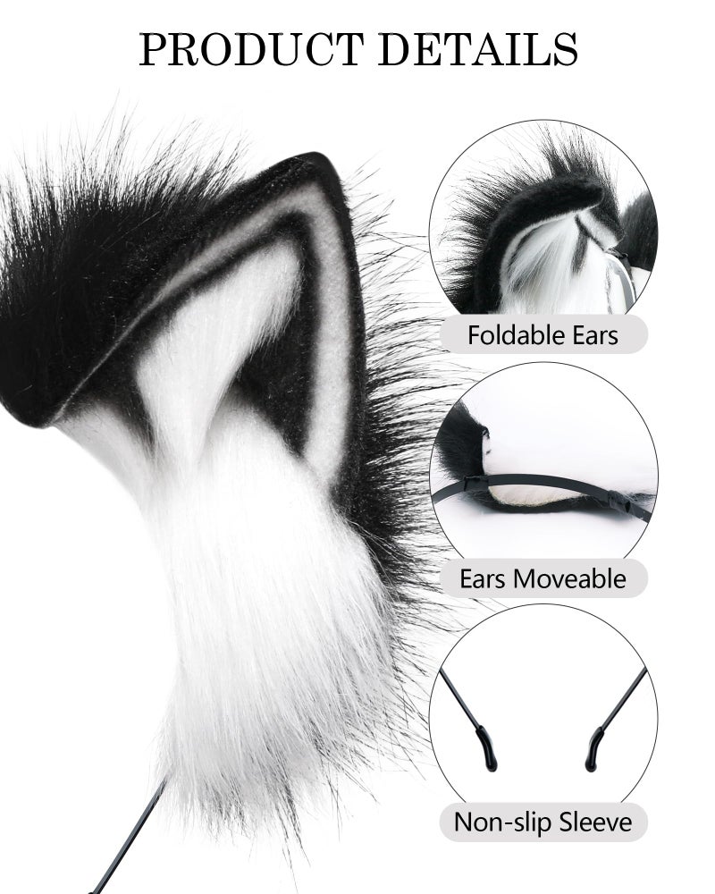 BNLIDES Handmade Fur Fox Wolf Cat Ears Headwear Women Men Cosplay Costume Party Cute Head Accessories for Halloween (Red Black) - Image 2