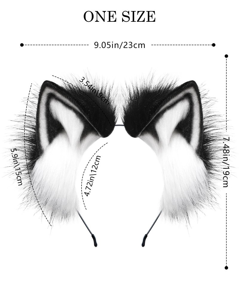 BNLIDES Handmade Fur Fox Wolf Cat Ears Headwear Women Men Cosplay Costume Party Cute Head Accessories for Halloween (Red Black) - Image 3