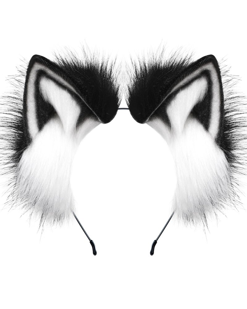 BNLIDES Handmade Fur Fox Wolf Cat Ears Headwear Women Men Cosplay Costume Party Cute Head Accessories for Halloween (Red Black) - Image 1