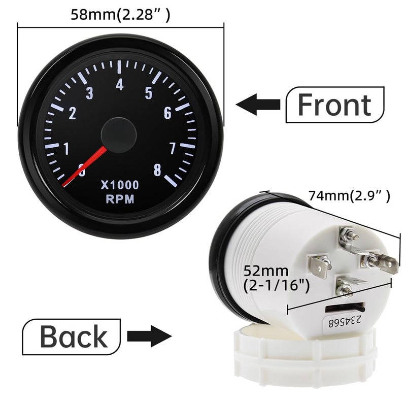MAIMEIMI RPM Tachometer 2-1/16" 52mm Automotive Tachometer for Car 8000 RPM Tach Gauge Interior 2" Tachometer Gauge for 2-8 Cylinder Gas Powered Engines - Image 4
