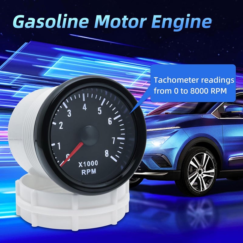 MAIMEIMI RPM Tachometer 2-1/16" 52mm Automotive Tachometer for Car 8000 RPM Tach Gauge Interior 2" Tachometer Gauge for 2-8 Cylinder Gas Powered Engines - Image 2