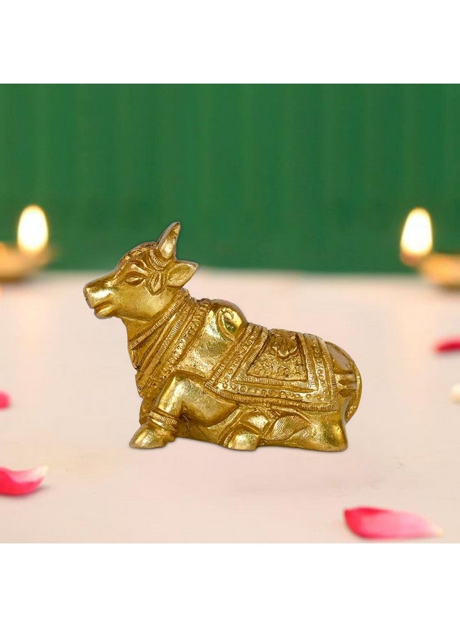 CRAFTHUT Brass Nandi Bull Idol - Shiva's Sacred Vehicle Statue for Home Temple, Pooja Room & Spiritual Decor - 8.89x3.81x6.35Cm, 480gm. - Image 1