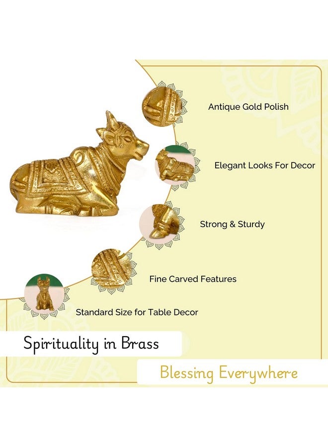 CRAFTHUT Brass Nandi Bull Idol - Shiva's Sacred Vehicle Statue for Home Temple, Pooja Room & Spiritual Decor - 8.89x3.81x6.35Cm, 480gm. - Image 2
