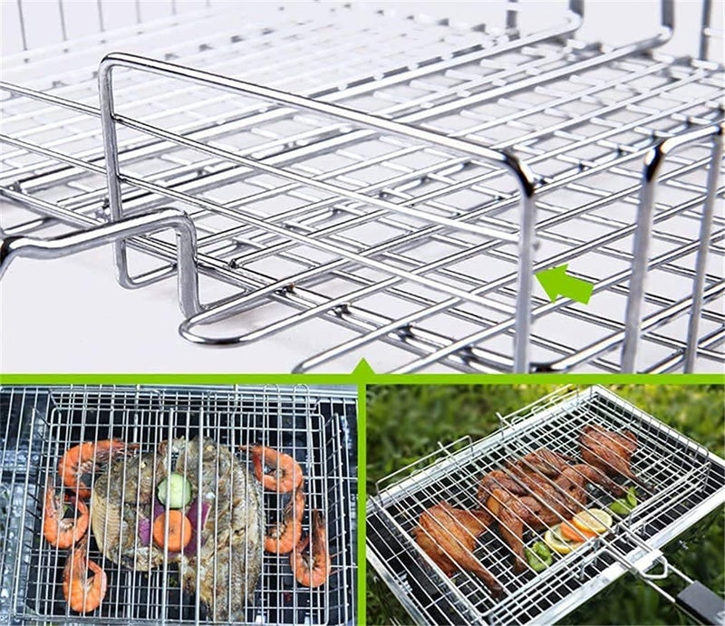 tgopit Grill Basket Non Stick Portable 304 Grade Stainless Steel with Removable Wooden Handle for Fish Steak Meat Vegetables Grill Basket for Outdoor BBQs Kitchen Camping - Image 2