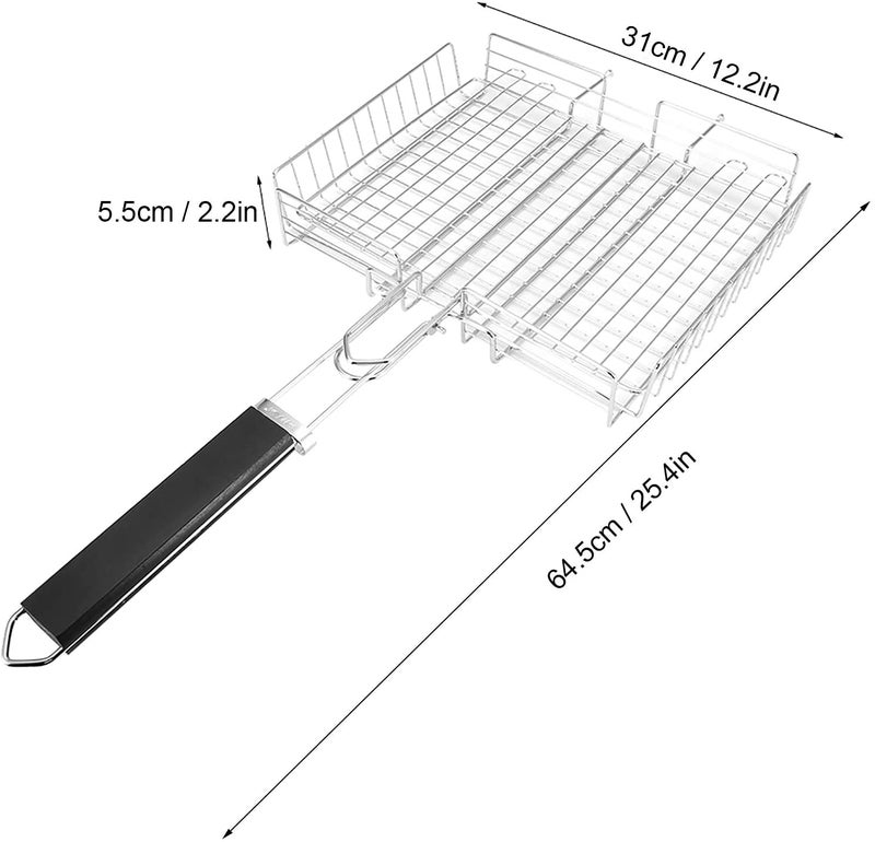 tgopit Grill Basket Non Stick Portable 304 Grade Stainless Steel with Removable Wooden Handle for Fish Steak Meat Vegetables Grill Basket for Outdoor BBQs Kitchen Camping - Image 5