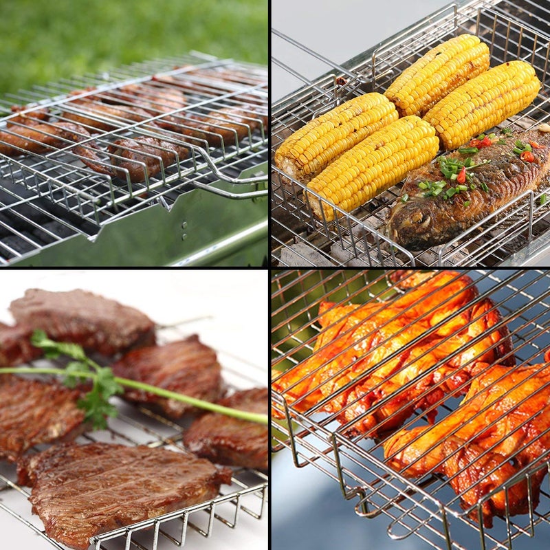 tgopit Grill Basket Non Stick Portable 304 Grade Stainless Steel with Removable Wooden Handle for Fish Steak Meat Vegetables Grill Basket for Outdoor BBQs Kitchen Camping - Image 4