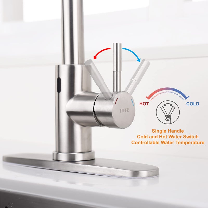 Keer Touchless Kitchen Faucet with Pull Down Sprayer, Motion Sensor Kitchen Faucet with Kitchen Soap Dispenser, Single Kitchen Faucet High Arc Pull Out Faucet for Kitchen Sink RVï¼ŒBrush Nickel - Image 3