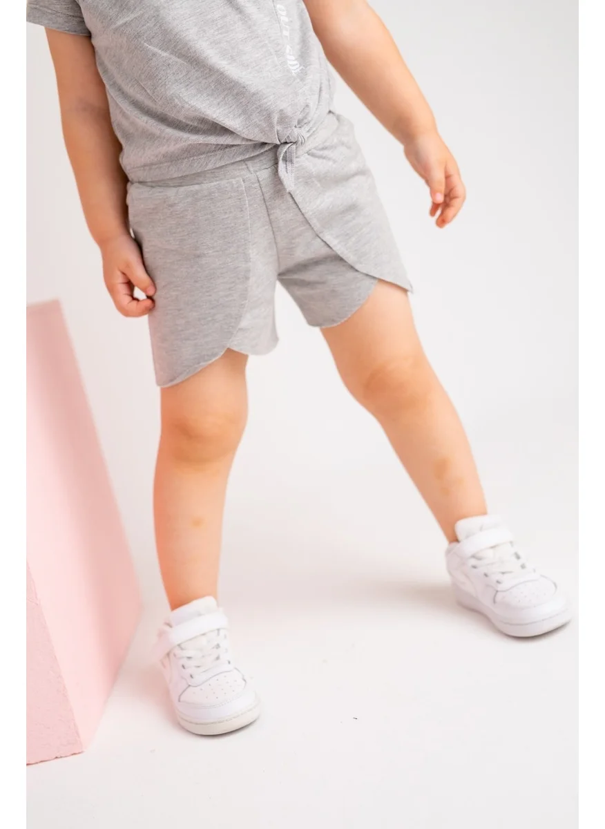 Zeyland Baby Girl Gray Elastic Waist Asymmetric Cut Shorts (9MONTH-4YEARS)