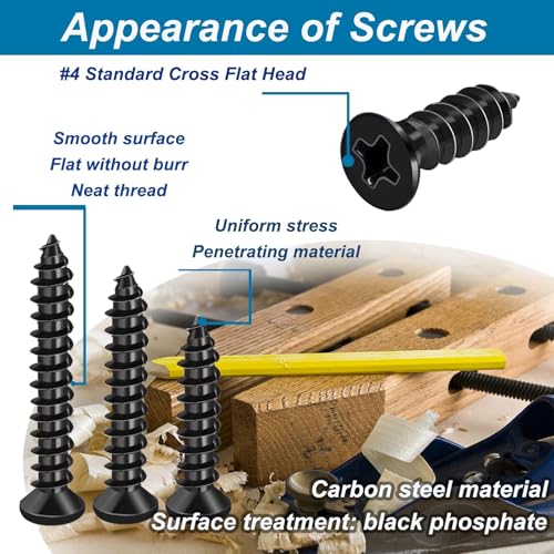 Sunxeke 420PCS M3 Small Wood Screws Assortment Kit,Phillips Drive Flat Head Self-Tapping Screws, Black Short Screws Set with 20pcs M6 Screw Anchors - Image 3
