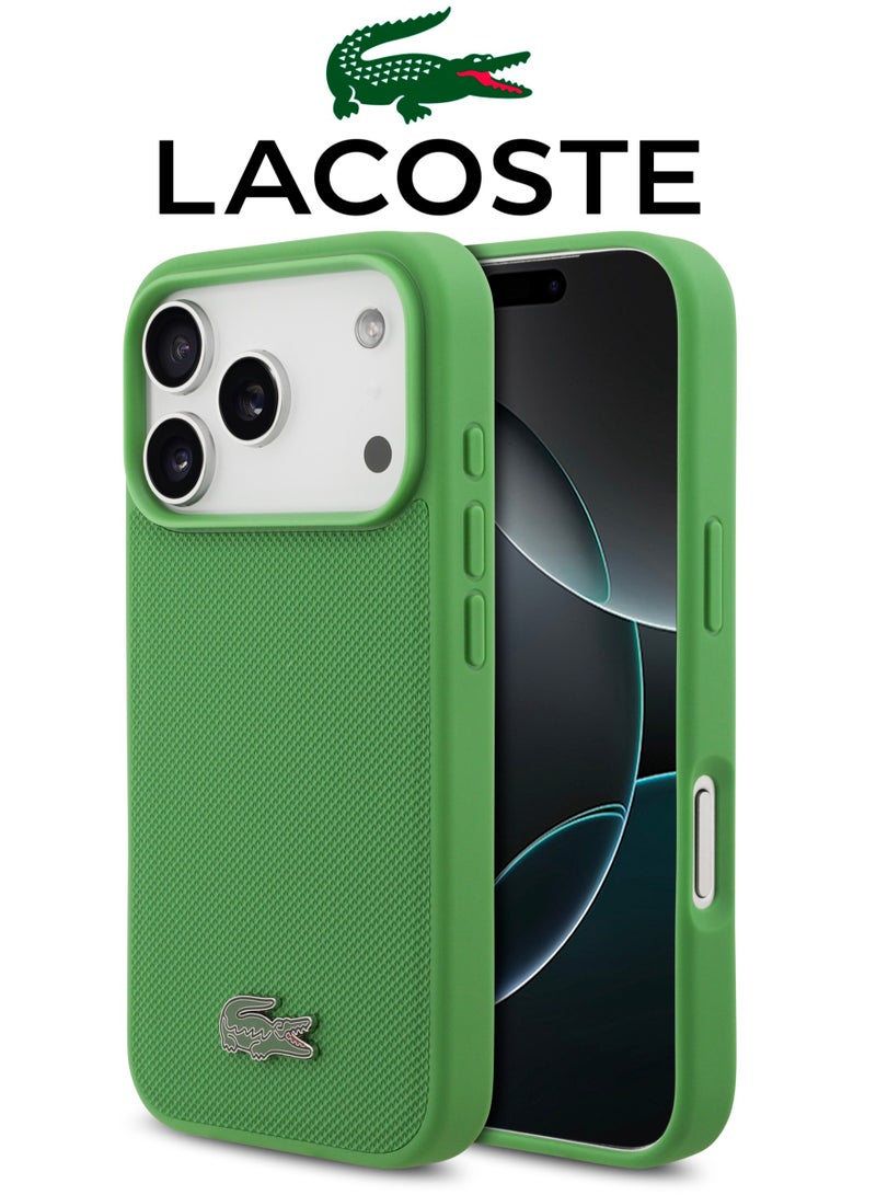CG MOBILE Leather iPhone 17 Pro case. MagSafe wireless charging mobile cover. Shockproof iphone 17 pro cover with camera bump. Elegant French-designed cover iphone 17 pro certified in partnership with LACOSTE and CG MOBILE.green. - Image 1