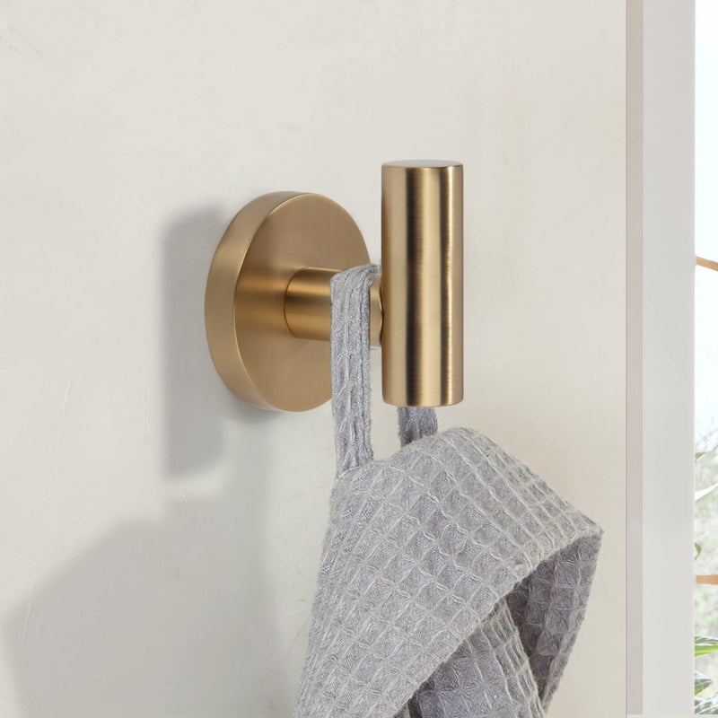 TUNNY 3 Pack Round Bathroom Towel Hooks - Champagne Gold Robe & Coat Hooks for Bathroom & Bedroom - Image 3