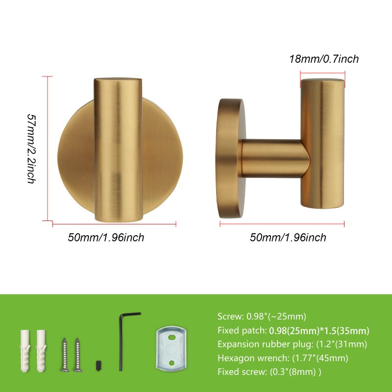 TUNNY 3 Pack Round Bathroom Towel Hooks - Champagne Gold Robe & Coat Hooks for Bathroom & Bedroom - Image 2