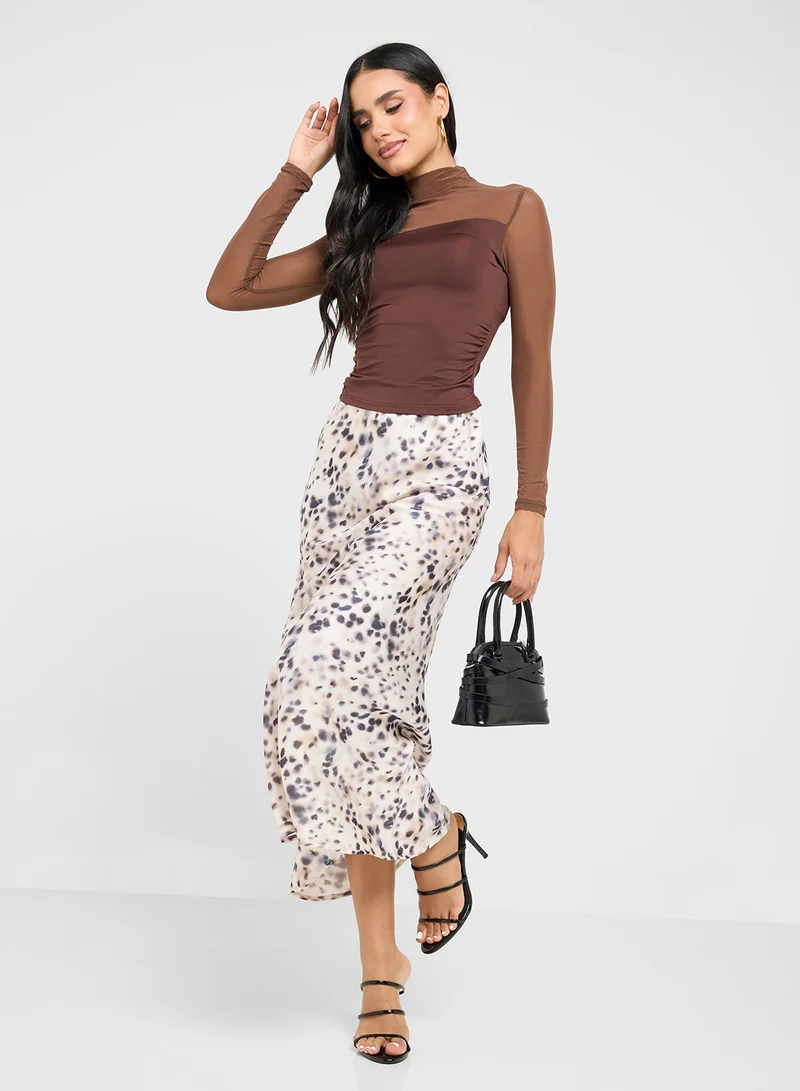 Ginger Mesh Sheer Mock Neck Top