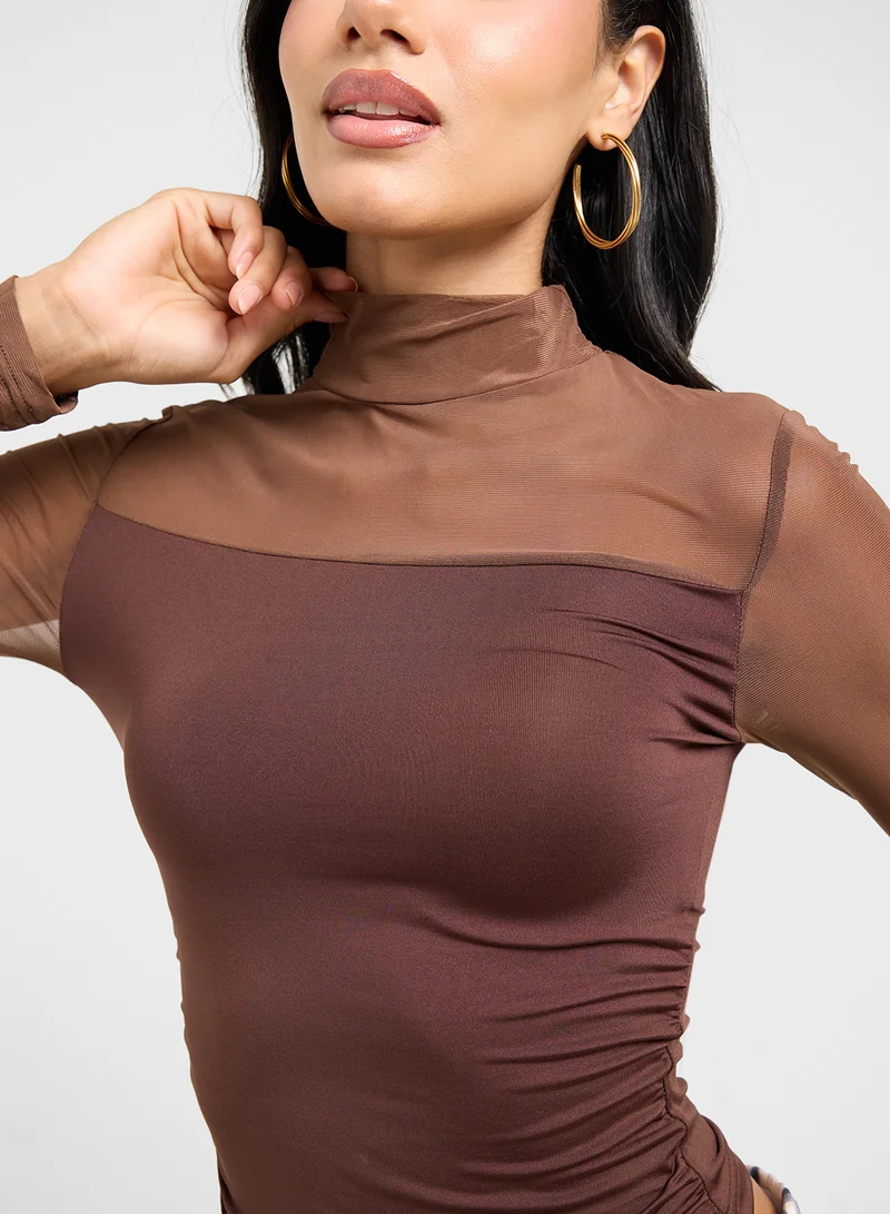 Ginger Mesh Sheer Mock Neck Top