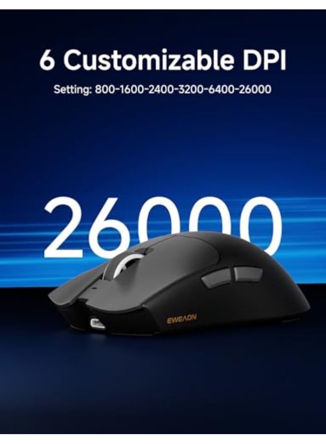 Eweadn S9 Pro Wireless Gaming Mouse, 59G Ergonomic Computer Mouse, Triple Modes, 8K Polling, 26K DPI, PAW3395 Optical Sensor, Kailh Switch, 250h Battery Life, Programmable for PC/Win/Mac(Black) - Image 5