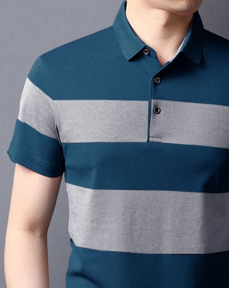AUSK Mens Cotton Regular Fit Half Sleeves Polo T-Shirt for Color-Teal&Grey,Size-X-Large - Image 2