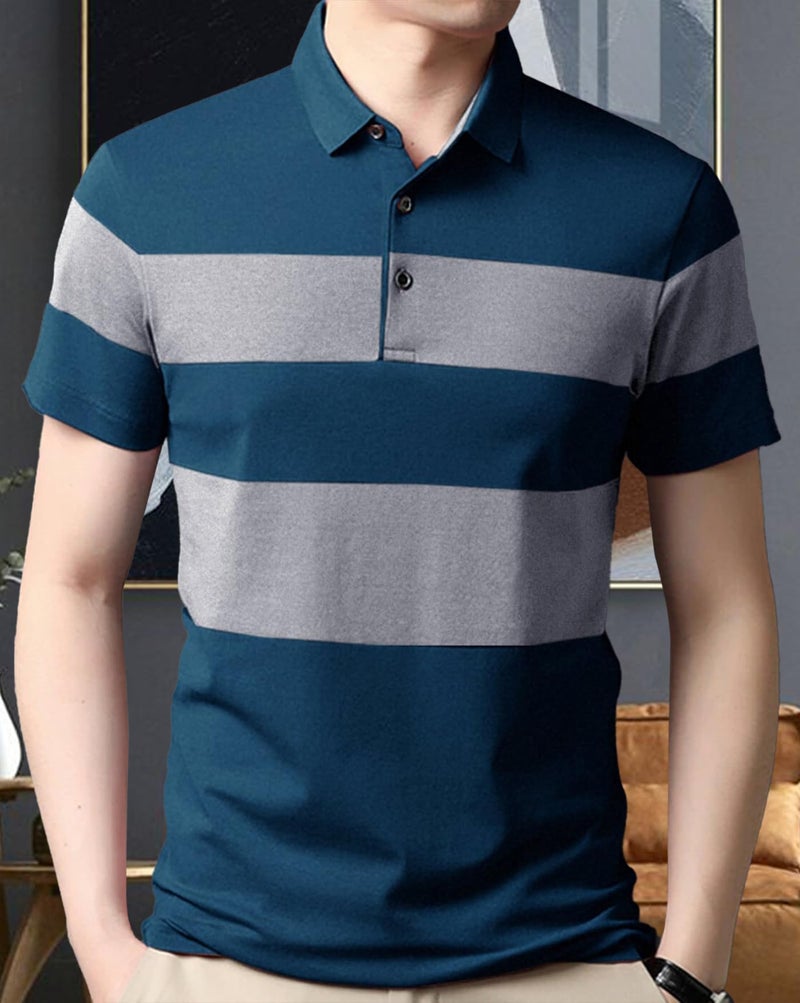 AUSK Mens Cotton Regular Fit Half Sleeves Polo T-Shirt for Color-Teal&Grey,Size-X-Large - Image 3