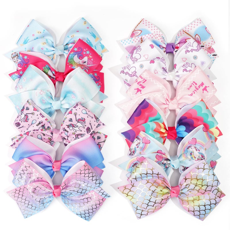 CellElection 45Inch Bows for Girls Boutique Grosgrain Ribbon Rainbow Hair Bow Alligator Hair Clips Pigtail Bows Unicorn Hair Clips for Baby Girls Toddler Kids Children Teens 12PCS - Image 3