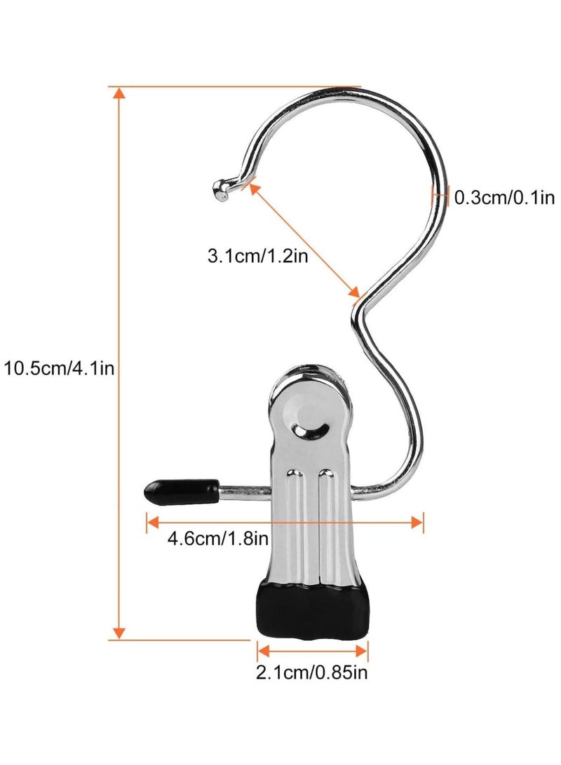 ORTUK 12pcs Boot Hanger Clips, Laundry Clips for Drying Clothes, Stainless Steel Clothes Pegs 360° Rotation, Long Tail Clip with Hooks, Hanging Clothes Pins for Shoe, Pants, Socks, Closet Organizer Clamps - Image 2